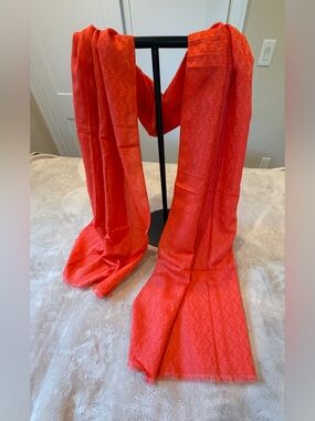 Tory Burch Coral Orange Jacquard Scarf